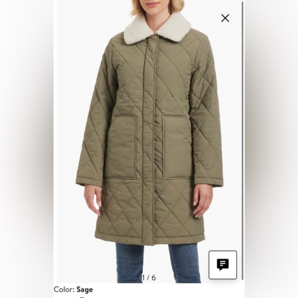 NWT Sanctuary Water Resistant Quilted Coat with Removable Faux Shearling Collar